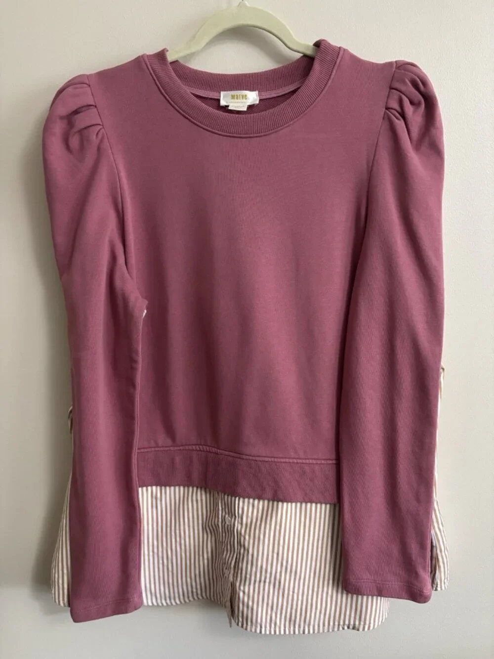 Anthropologie Maeve Puff Sleeve Twofer Layered Tunic Sweatshirt Pink Combo Sz XL - Picture 2 of 11